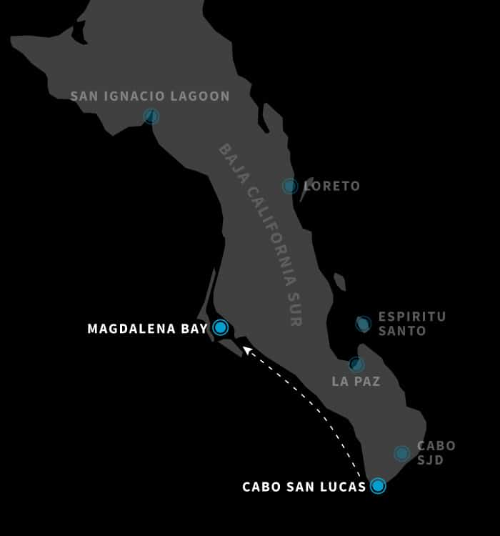 Map of Baja California Sur, Cabo San Lucas to Magdalena Bay